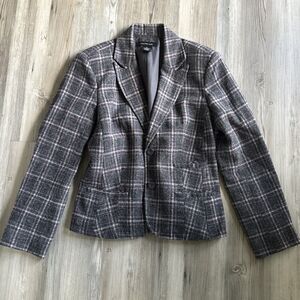 Calvin Klein Jeans Women's Wool Viscose  Blend Plaid Jacket Blazer Gray Size L